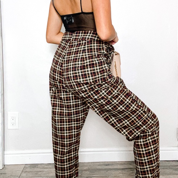 Princess Polly Brown Plaid Pants - Picture 3 of 3